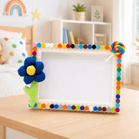 DIY Picture Frame Kit, Personalised Photo Frame Craft for Kids, 7 inch Desktop Photo Frame, White with Multicolored Accents