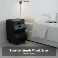 Black Fluted Door Cabinet Retro Design Nightstand mid-centuryera Modern for Bedroom