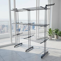 3 Tier Clothes Damp-Removing Rack Extendable Wing Damp-Removing Rack place Saving for Balcony