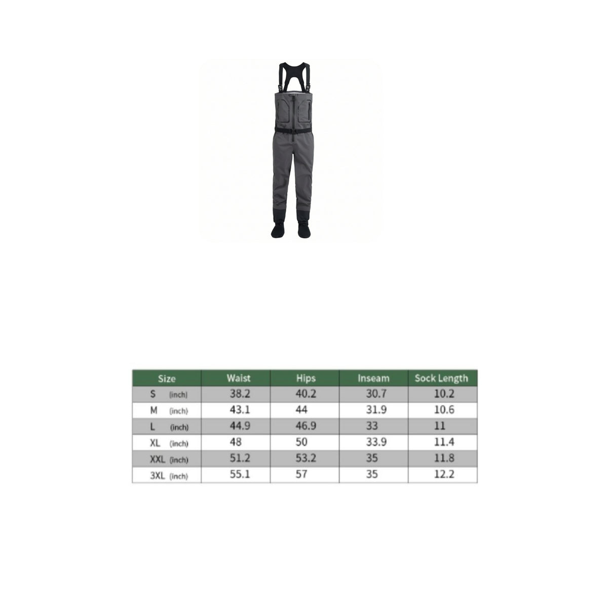 Stockingfoot Chest Fishing Waders Waterproof Waders with Zipper Breathable Apparel for Anglers, Fishermen, Fly Fishing