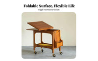Wooden Trolley with fold-downdownpanel Top Multi-Functional Mobile Storage for home dwellers