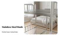Stainless Steel Bunk Bed Formaldehyde Metal Bunk Bed Rust-Resistant for Students, Adults, Dormitory, Shared Housing, Small Room