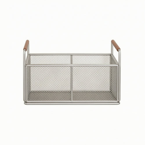 Mesh Basket with Wood Handles Breathable Cabinet Organizer Basket Long-Lasting