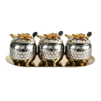 3 Pieces Condiment Jars with Tray Stainless Steel for Kitchen Countertop