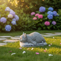 Indoor Outdoor Use Pet Remembrance Statue Hand-Carved Look Resin Cat Grave Marker Heartfelt Inscription