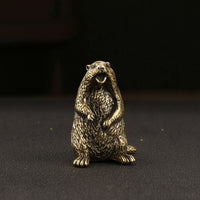 Figurine Brass-Colored Groundhog Statue Miniature Sculpture for Desk
