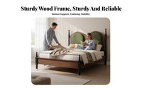French design Upholstered Bed Frame Vintage Design Upholstered Bed with Carved Frame Luxury Feel Bedroom Furniture Intricate Carvings for Newlyweds, partners, Homeowners, Guest Room, Apartment, Home