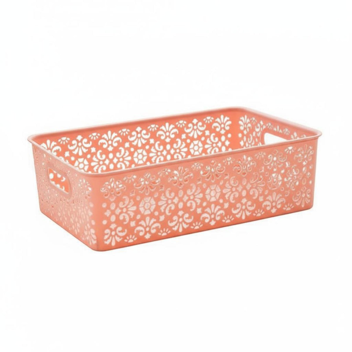 Decorative Storage Box Versatile Hollow Storage Basket Stackable Lace Pattern Organizer Bin for Desktop, Washroom, Living Room