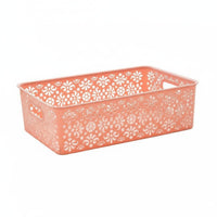 Decorative Storage Box Versatile Hollow Storage Basket Stackable Lace Pattern Organizer Bin for Desktop, Washroom, Living Room