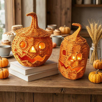 Pumpkin with Jack-O'-Lantern Face Halloween Woven Jack-O'-Lantern Woven Pumpkin Rustic Tabletop Ornament Braided for Entryway