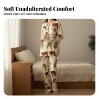 spotted feline Print Button-Front Sleep Suit Easy Care Button-Front Top and Pants Combo