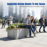 Configurable Outdoor Planter Bench, Stainless Steel and Solid Wood, For Plazas, Malls, Landscapes, Leisure