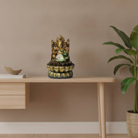 Antique Gold Ganesha Statue with Light Illuminated Deity Statue with Crystal Sphere Spiritual Decorative Sculpture Resin for Altar