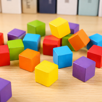 Wooden Cubes Building Blocks, 50 Pieces Natural Wood Building Bricks, Motor Skills Promotion from Age 3