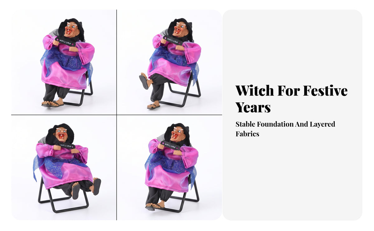 Witch Figurine with Folding Support | Spooky Halloween Decoration, Welcome Sign Detail, for Entryway