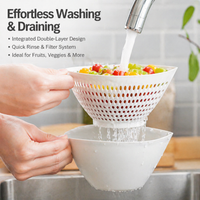 Colander for Kitchen Strainer, White Double-Layer Drainer Basket, Polypropylene Rice Washing Bowl for Fruit & Vegetable Washing, Meal Prep Students