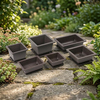 Square Black Plant Pot and Flower Pots Set with Matching Plant Trays, Seedling Pots for Indoor Use or Outdoor Garden