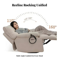 Electric Rocking Recliner Multi-Functional Massaging Rotating Reclining Chair Lie-Flat Design Overstuffed Cushions for Seniors