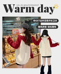 唐狮集团外套女款秋冬2025新款羊羔绒加绒加厚开衫撞色运动卫衣X