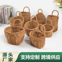 跨境代发仿藤厨房姜蒜收纳筐复古壁挂篮手提小花篮厨具挂篮