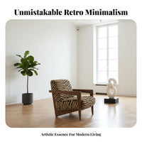 Striped Wooden Armchair sturdy Wood Frame Striped Lounge Chair Minimalist artistic design dense Foam for Living Room, Bedroom