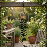 Fishbone Wind Chime Textured Metal Bronze Fish Ornament Vintage Look