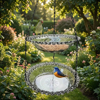 Hanging Bird Feeder and Bird Bath for Outdoor Garden, Round Basin Hanging Decoration, Courtyard Feeder Hanger Chain