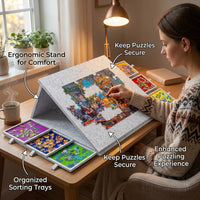 Portable Puzzle Table with Drawers for Adults and Home Use, Foldable Tilting Stand for Indoor Puzzling, Felt Surface with Storage
