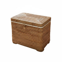 Vintage Design Woven Rattan Chest Decorative Lidded Woven Basket Long-Lasting Household Storage Sturdy Frame for Apartment Dwellers, Gift Givers, Living Room, Bedroom, Closet, Nursery