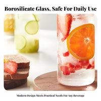 Great Gift Glass Cup with Lid and Straw Reusable Can Shaped Glass High Temperature Resistant for Party Hosts, Adults, Home, Kitchen, Parties