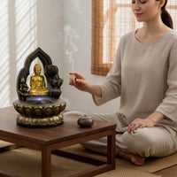 Resin Water Fountain Compact Indoor Fountain with LED Light Lighted Meditation for Desk, Office