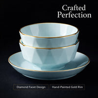 Minimalist Ceramic Dinnerware Set, Gold Trimmed