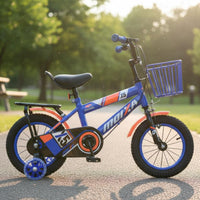 High-Carbon Steel Frame Kids Cycle with Training Wheels Double Brakes Boys Girls Cycle Rear Seat Rack Outdoor Push-Along Toy Wear-Resistant Tires for Playground