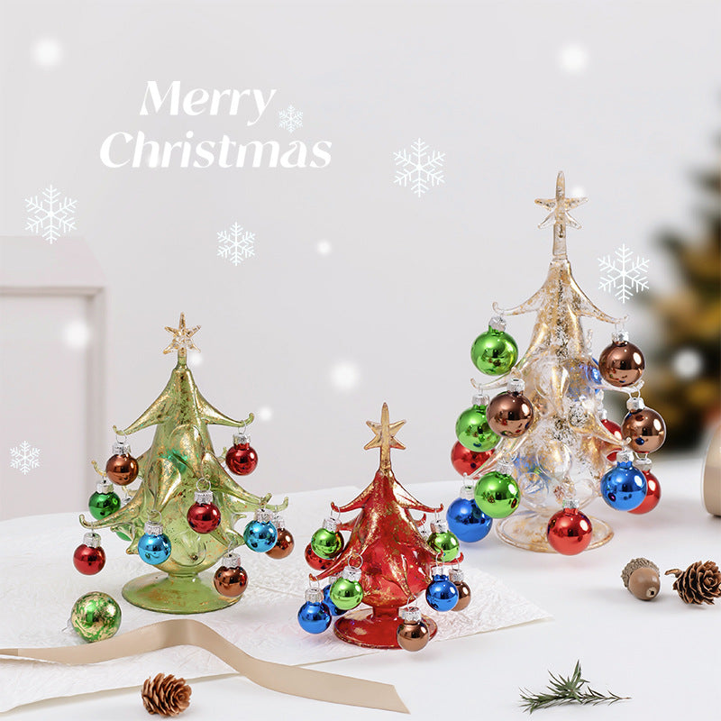 Glass Christmas Tree with Colored Glass Ball Ornaments