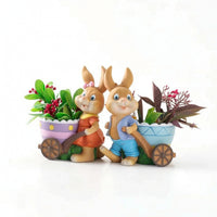 Rabbit Statue with Basket Freestanding Statue with Planter Outdoor for Balcony