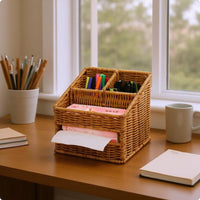 Woven Desktop Basket Compartmented Wicker-Style Organizer Basket Decorative