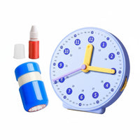Built-in Stand Time Learning Tool 12/24 Hour Display Student Learning Clock Linked Hands Clock Model for Students, Kids, Classroom, Home School