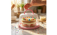 Clear Cake Keeper Top Handle Dessert Carrier Round Base