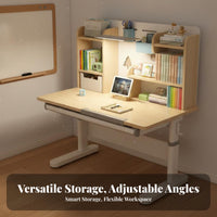 Kids Desk and Chair Set Solid Wood Construction Height Adjustable Study Desk Rounded Corner Design children's Writing Table for Girls, Home, Playroom