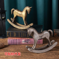 Wooden Rocking Horse Figurine, Vintage European Style, Distressed Finish, Home Decor