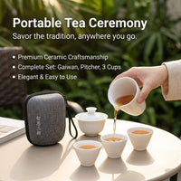 Travel Teapot Set with Gaiwan, Portable Ceramic Gongfu Teapot Set, Chinese Tea Set for Camping Hiking, Glazed Teapot and Cup Set