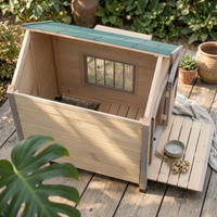 Wooden Dog House Elevated Floor Gabled Rooftop Dog House Slatted Construction for Indoor