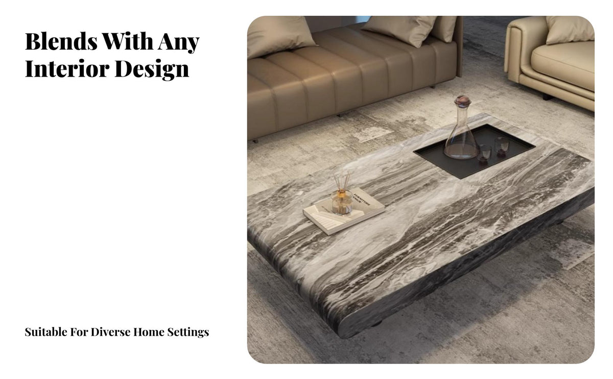 Modern Minimalist Design Rectangular Marble-Patterned Coffee Table Rounded Corner Design Household Furniture Sturdy Construction Easy to Clean for Homeowners, Apartment Dwellers, Interior Designers, Living Room, Lounge Area, Office, Bedroom