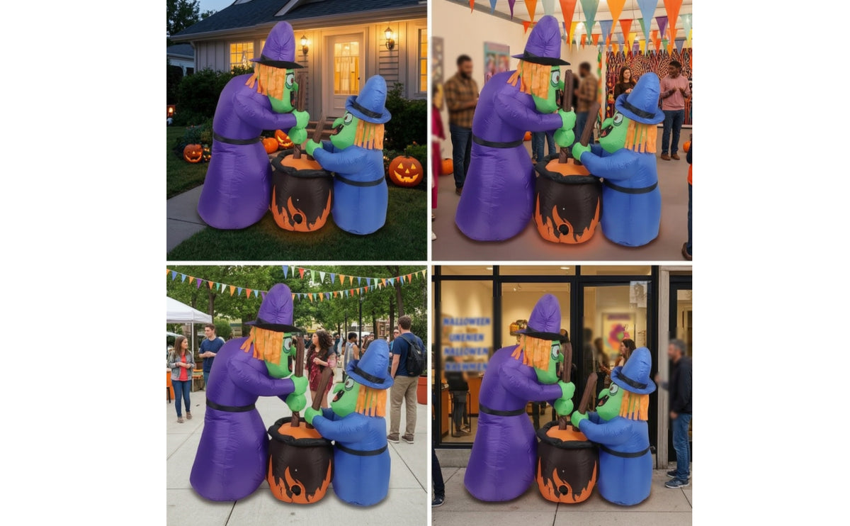 Inflatable Inflatable Witches with Pot Flame Light Witch Inflatable with Pot Scary Yard Decor Green for Porch