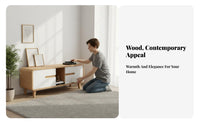 Modern Minimalist Design Wide Television Cabinet firm Wood Legs TV Cabinet with Sliding Doors Rounded Corners Living Room Furniture Space-Saving for Small Apartment Dwellers, Homeowners, Young Adults, Lounge Area, Bedroom, Office
