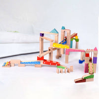 100 Pieces Wooden Marble Run Parent-Child Interaction Ball Track Building Blocks Paint Block Set for Children