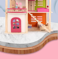 女孩幼儿手工玩具娃娃房屋3岁木制过家家公主城堡粉红房dollhouse