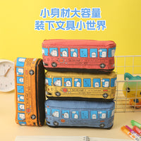 Cartoon Bus-Shaped Large Capacity Pencil Case - Korean Style Canvas Pencil Bag