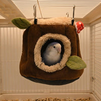 Tree Stump Pet House and Small Pet Shelter, Closed Design Cloth Pig Bed and Bird Nest, Winter Warm Guinea Pig, Parrot and Squirrel House