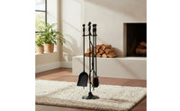 4 Pieces All Black Fireplace Tool Set with Stand Solid Fireplace Tool Set with Fire Iron Sturdy Hardware Heavy Duty for Homeowners, Hearth, Wood Wood-Burning Appliance